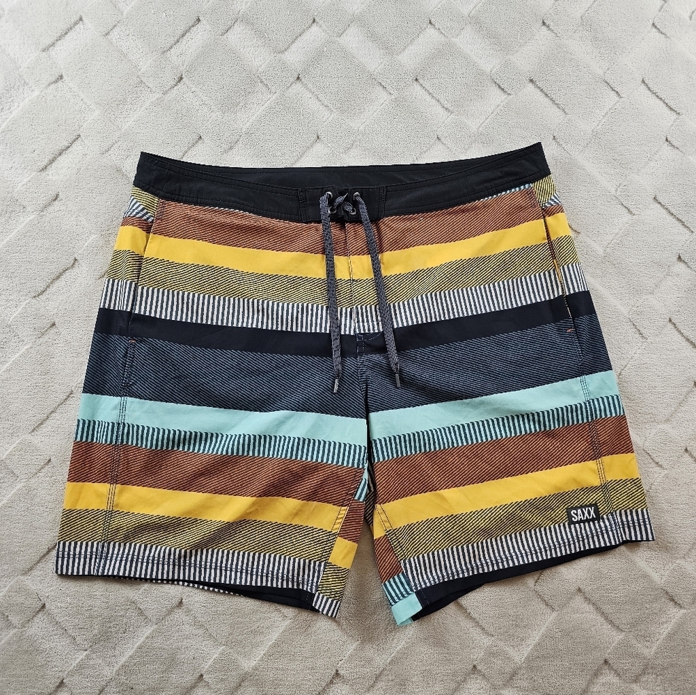 Saxx Board Shorts Mens 38 Striped Multi Color Hybrid Surf Swim Beach Casual